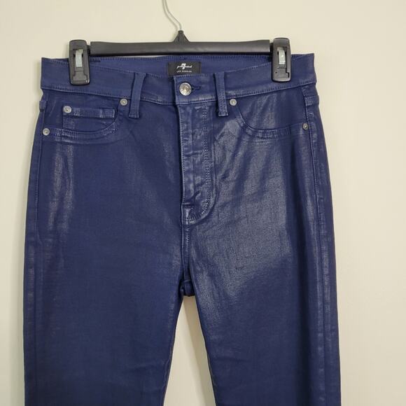 7 for all Mankind High Waisted Ankle Skinny Jean in Ink Coated - Picture 5 of 10